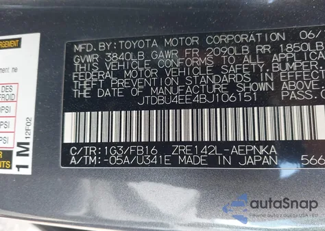 2011 Toyota Corolla Le from USA, damaged, VIN JTDBU4EE4BJ106151